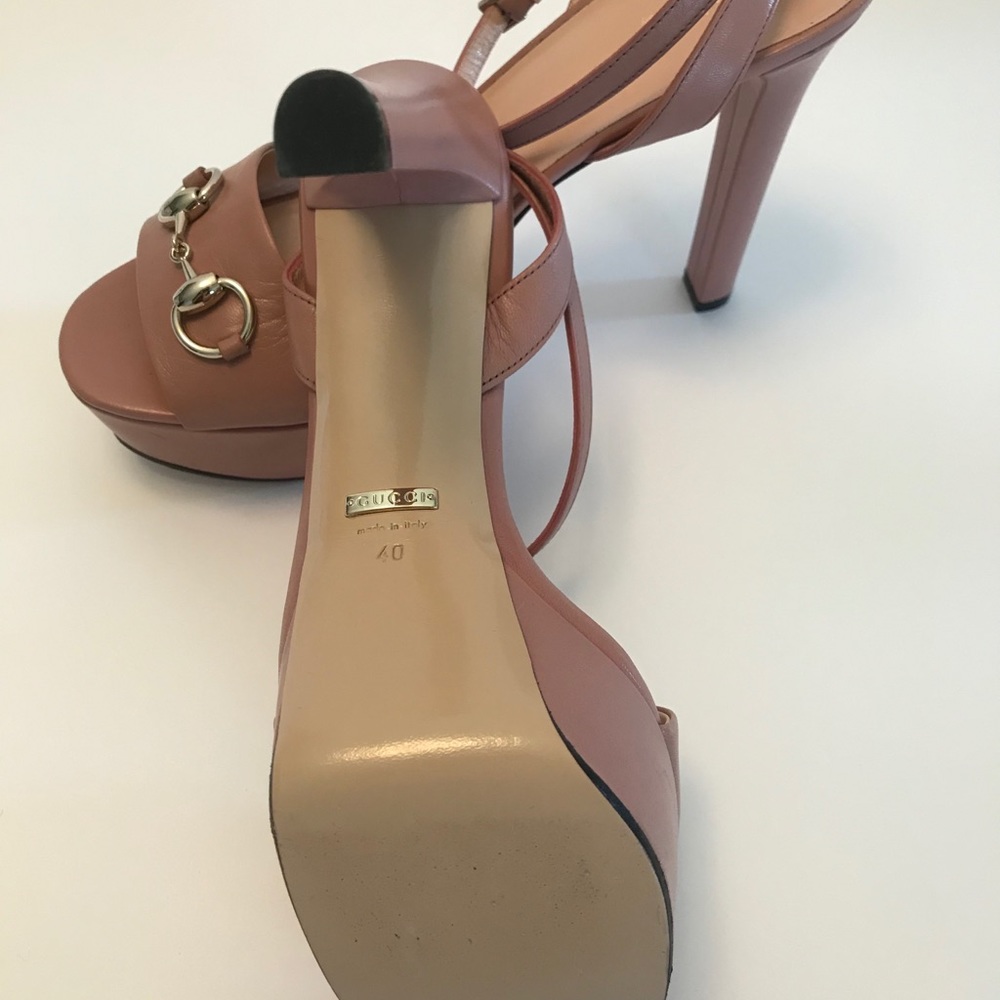 Gucci Horsebit Leather Platform Sandals, Rose - Picture 3 of 4
